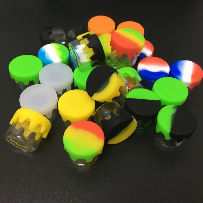 

Wholesale 6 Ml Glass Dabbing Wax Container Box Jar With Air Tight Silicone Lid Small Round Dab Dry Herb Concentrate Containers