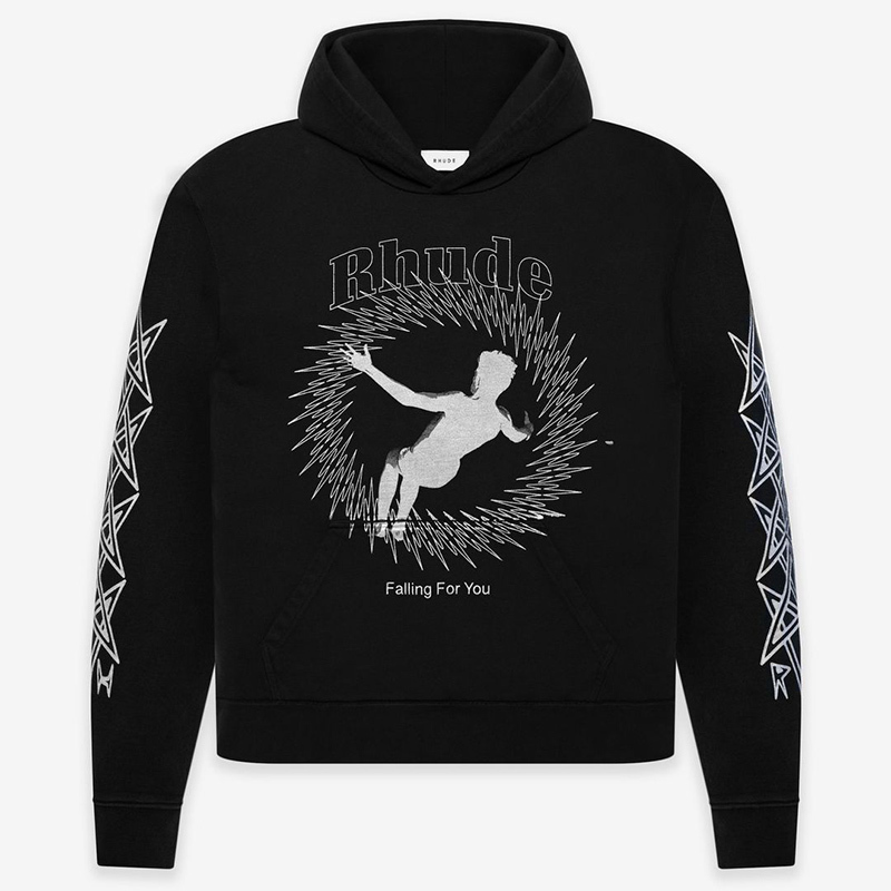

2020 Autumn Winter Rhude FALLING FOR YOU Fall Kid Hoodie Skateboard Loose Hoodie Unisex Hooded Sweatshirt, Black