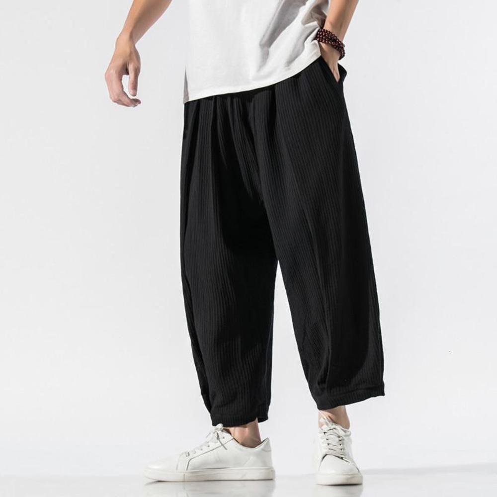 

Men's Cotton and Linen Nine-point Pants Large Size Loose Wide-leg Mens Track Pants Lantern Men's Solid Color Harem1, Black