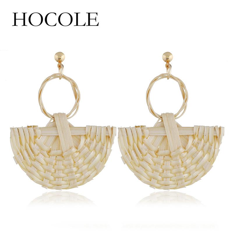 

Dangle & Chandelier HOCOLE 2021 Handmade Fan Shaped Earrings Wholesale Ethnic Rattan Knit Aretes For Women Girls Gift, Silver