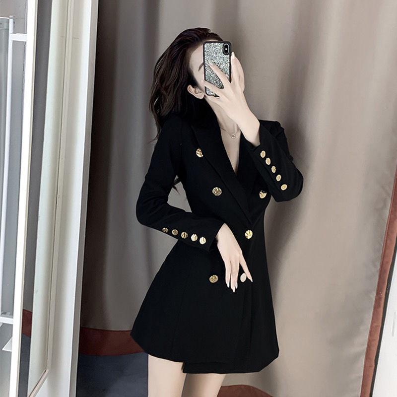 

Women's Suits & Blazers Fashion Suit Dress Autumn 2021 Ladies Black Blazer Long Slim And Thin Coat Female