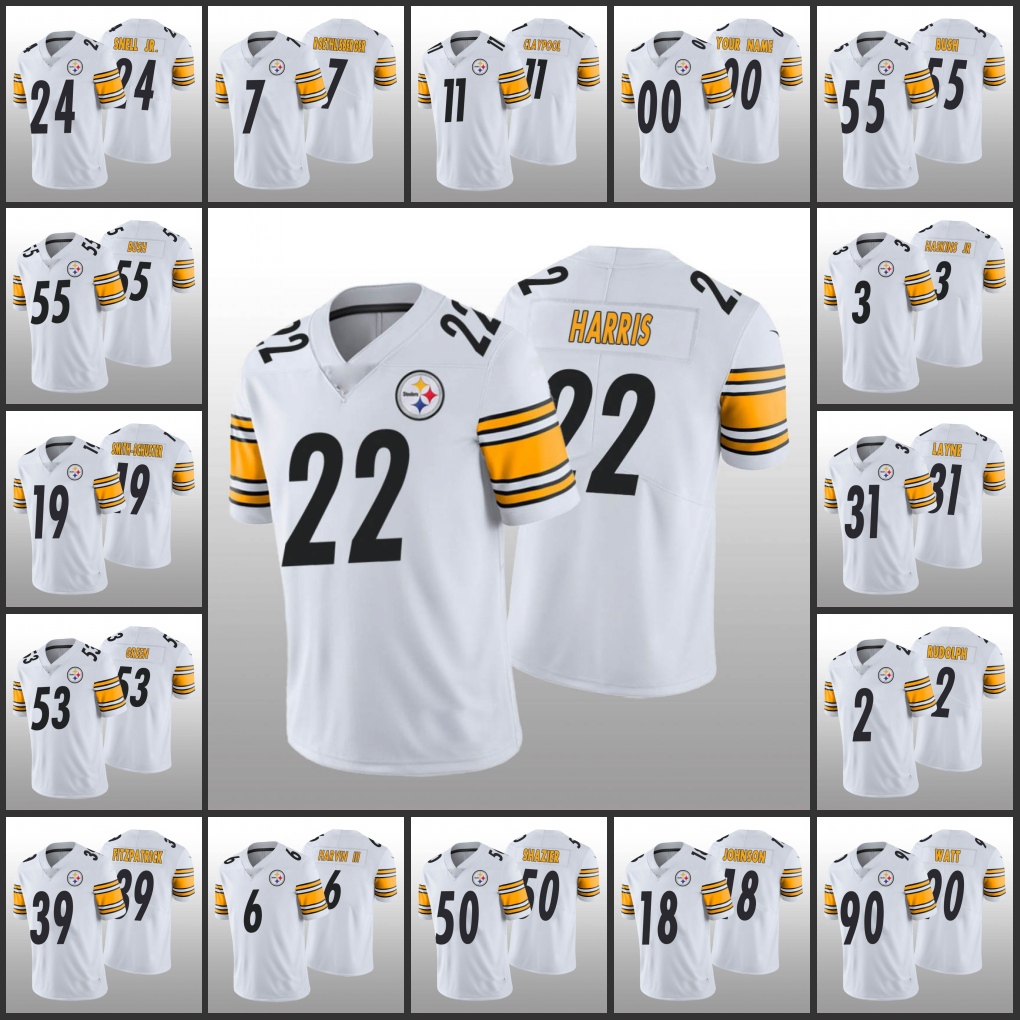 

Pittsburgh''Steelers''Men #11 Chase Claypool 90 T.J. Watt 7 Ben Roethlisberger 22 Najee Harris Women Youth Custom White Limited Jersey