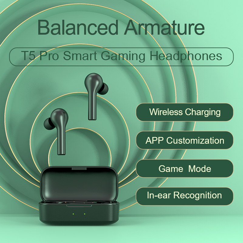 QCY T5 Pro Balanced Armature earphone wireless charging Bluetooth headphone game mode TWS earbuds with mic customizing APP-image-724961944