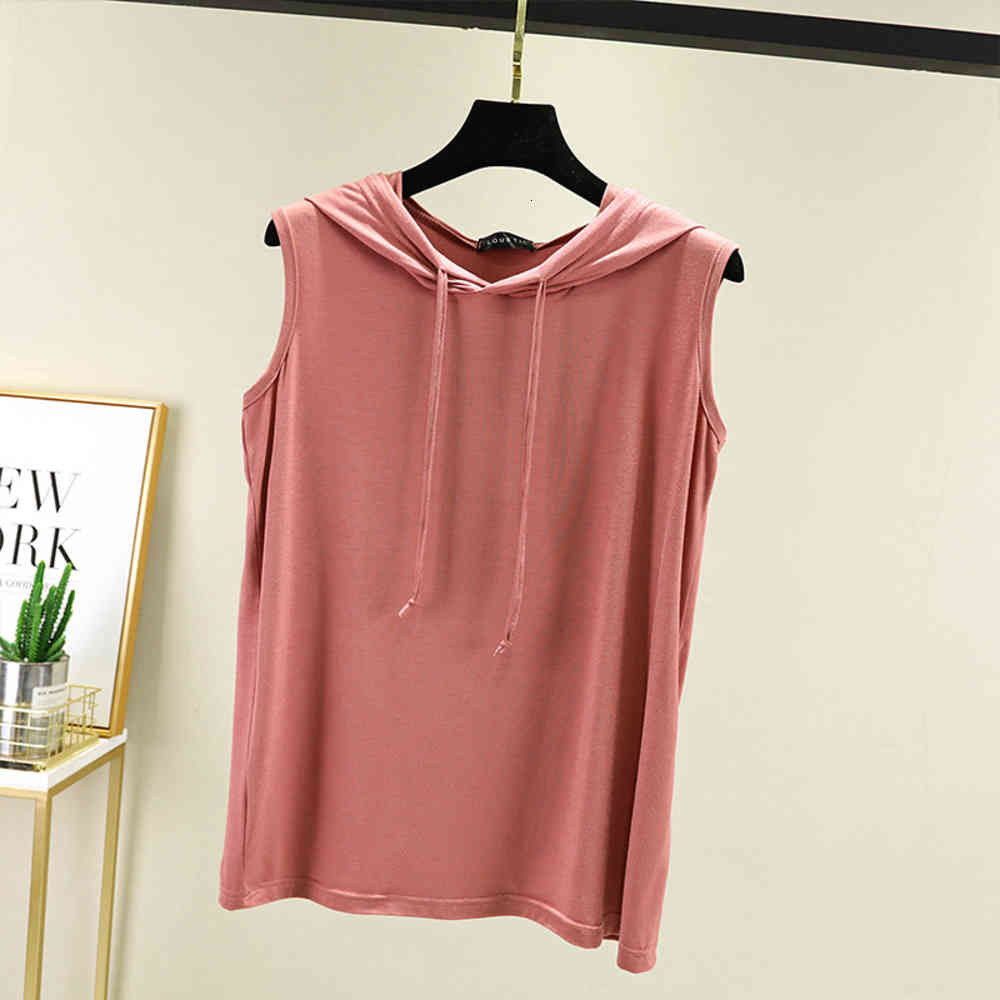 

Modal women's Casual Dresses thin summer wear sleeveless hooded T-shirt loose bottomed shirt large size inner top, Black