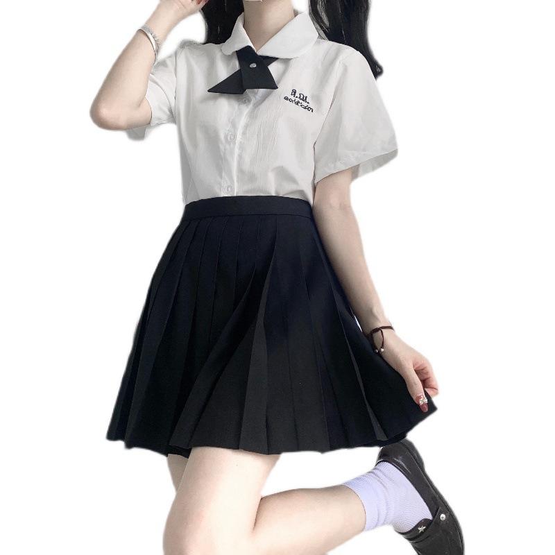 

Clothing Sets Thailand Summer School Uniform Set Short Sleeve Shirt + Pleated Skirt Suit For High Girls Student Uniforms, Shirt 3 long skirt