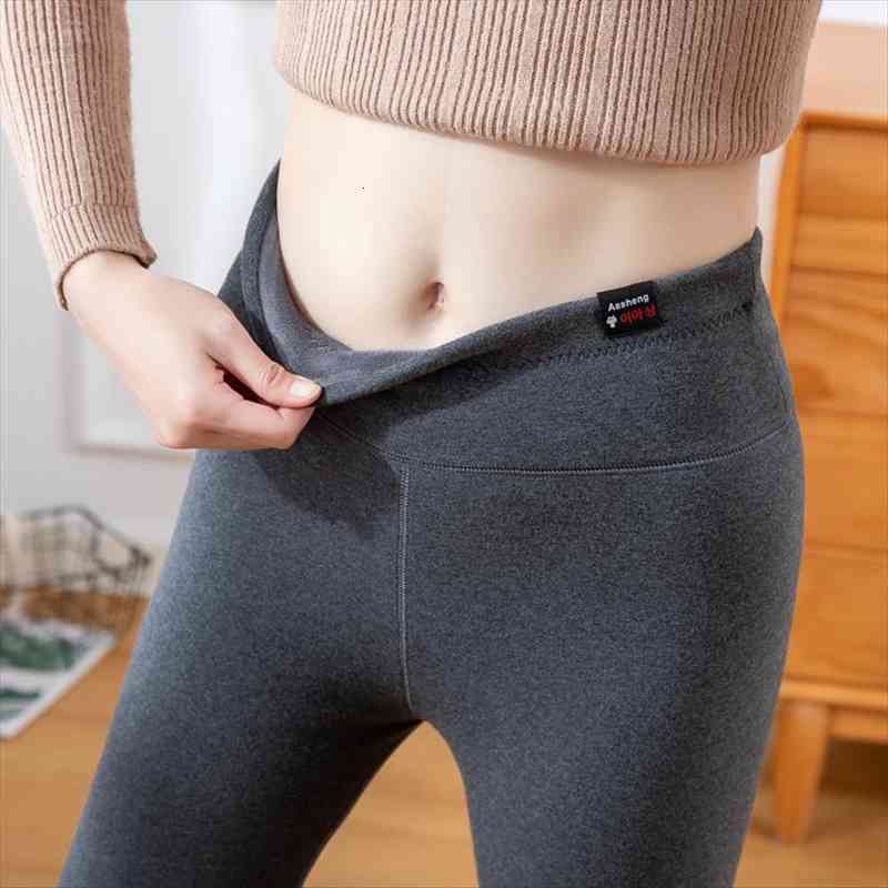 

plus velvet winter warm womens leggings cotton ankle-length keep solid pant high waist large size, Black