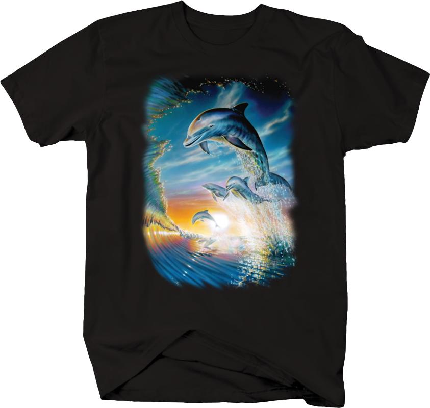 

Women's T-Shirt Four Dolphins Jumping Out Of Water Big Crashing Beach Sun Printed Summer Tees Arrivals Fashion Women T Shirt, Blank
