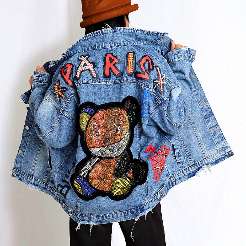 

Luxury Diamond Beaded Coats Cartoon Denim Jacket Women Outwear Coat Jean Oversized Jeans Casual Jackets NZ20 Women's, Dollar bear