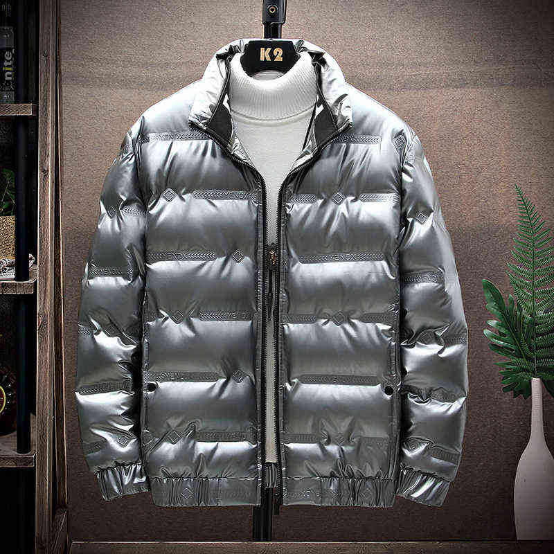 

Men Winter White Duck Down Jacket Metallic Shiny Warm Thick Waterproof Parkas Men Autumn Outwear Outfits Windproof Parka Coat Y1103, Blue