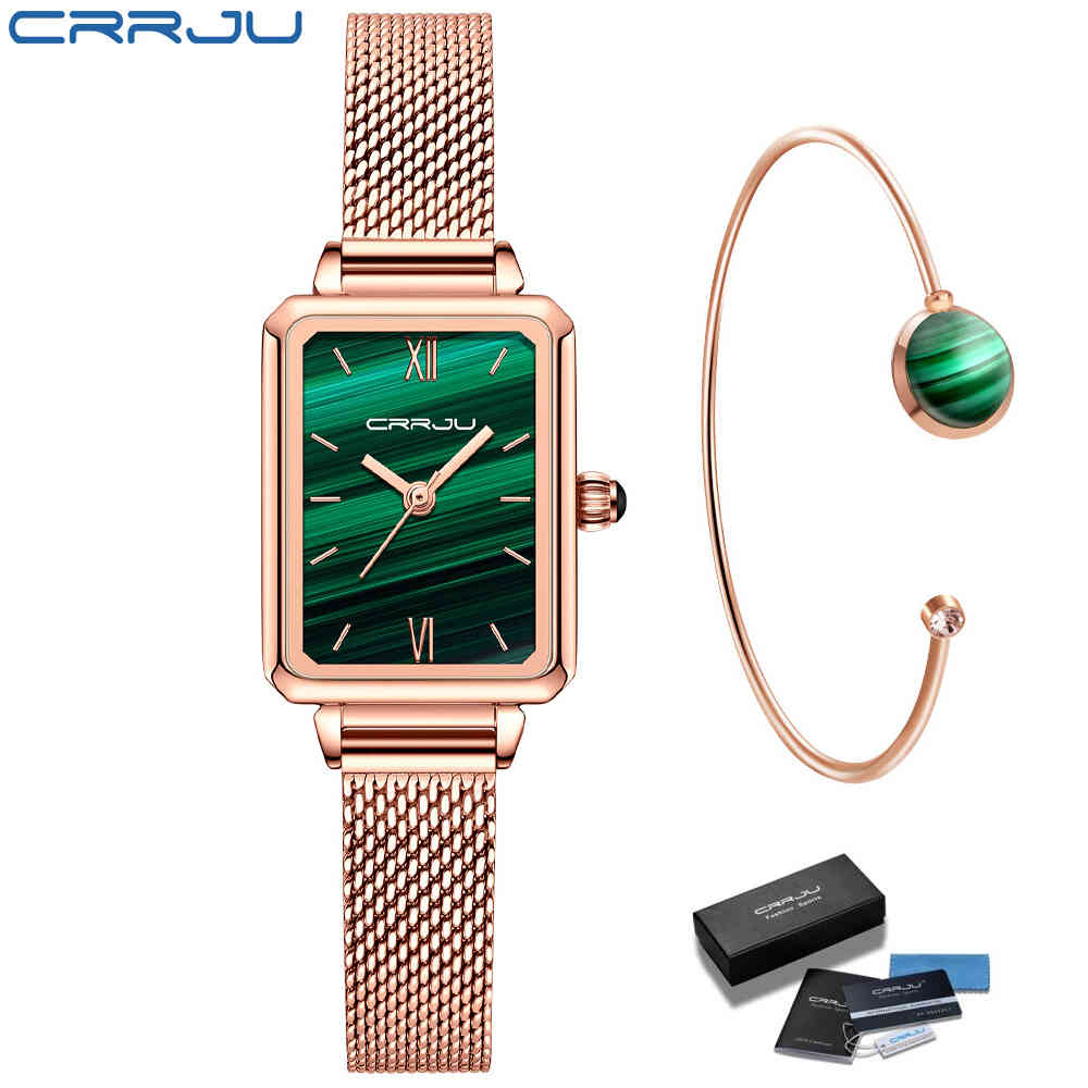 

Women Green Watches CRRJU Fashion Casual Ladies Daily Dress Mesh Wristwatch Minimalist Waterproof Quartz reloj mujer 210517