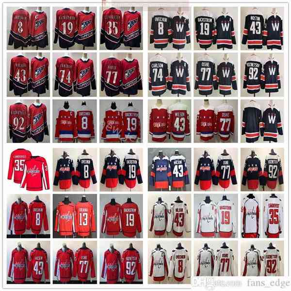 

2021 Reverse Retro Washington Capitals Hockey Jerseys New Alex Ovechkin Nicklas Backstrom Tom Wilson John Carlson TJ Oshie Evgeny Kuznetsov, Black;red