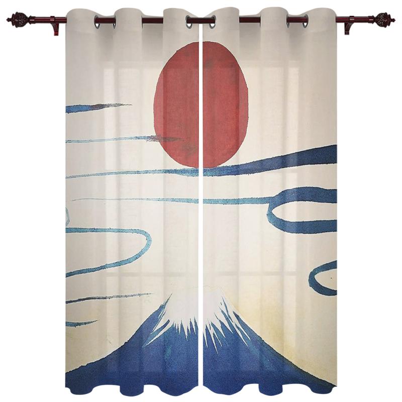 

Luxury Modern Window Curtains Ukiyo-E Sun Snow Mountain Bedroom Living Room Dining Translucent Beautiful Curtain & Drapes