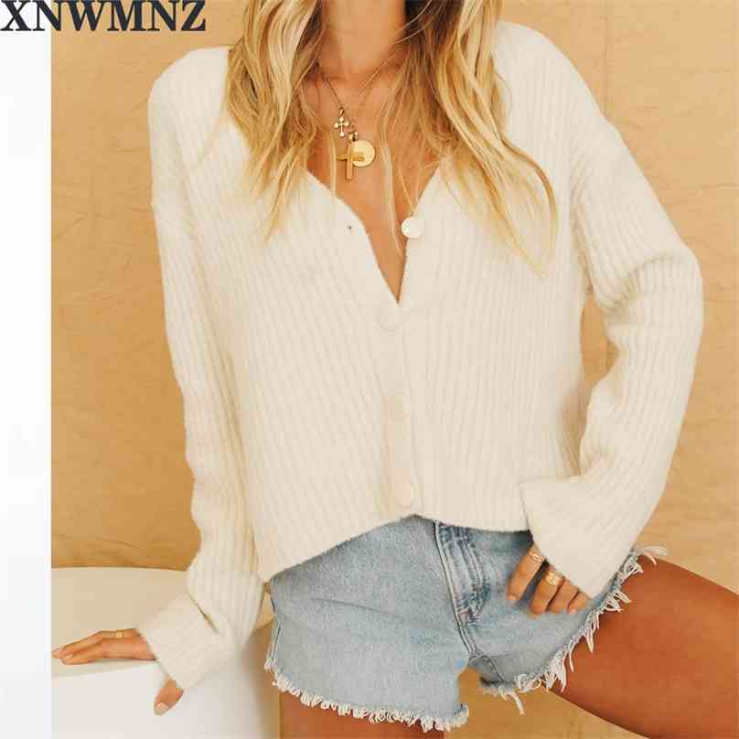 

Woman sweaters solid color knitted v neck button cardigan long sleeve women ribbed streetwear 210520, White