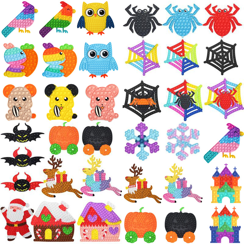 

Christmas Tree Fidget Toys Spider Snowflake Demon Stitching Halloween Children Desktop Game Anti-stress Puzzle Sensory Push Bubble Squeeze Decompression Toy