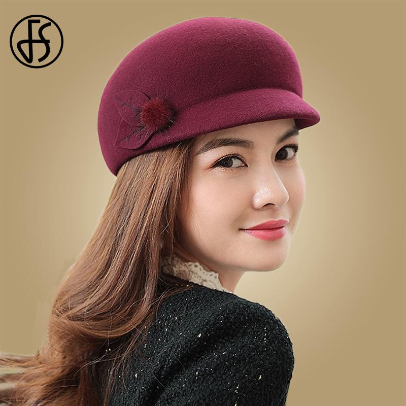677888 Hat for Women Beret Autumn Winter Adjustable Fashion Wool Hat British Elegant Black 