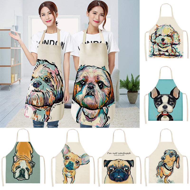 

68*55cm Cartoon Apron Cute Painting Dog Print Kitchen Aprons Linen Adult Sleeveless Men Women Household Cleaning Tools