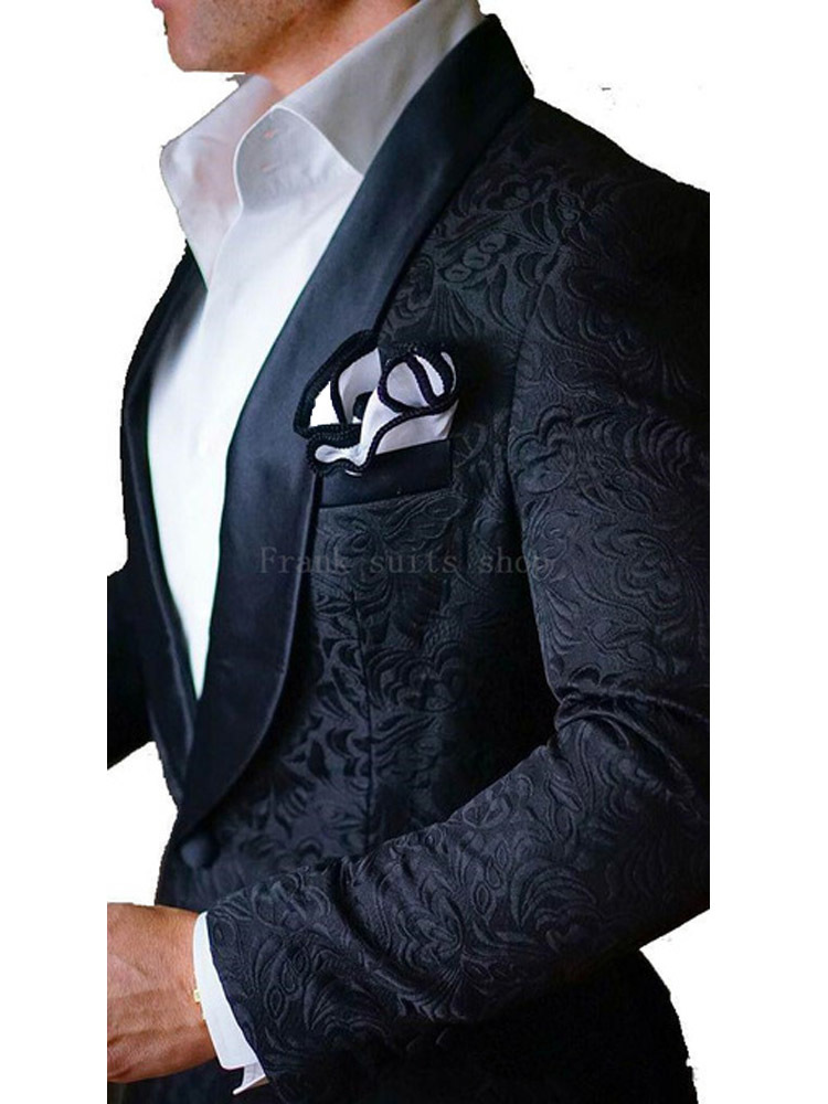 

Men's Suits & Blazers Jacquard men's suit 2021 navy blue tuxedo 2 piece s for the wedding shawl man's collar (jacket + pants), Picture style