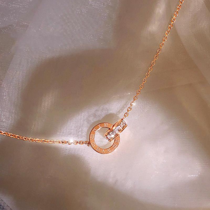 

Pendant Necklaces 2021 Gothic Roman Digital Zircon Circle Necklace For Woman Fashion Korean Jewelry Party Girl's Sexy Luxury Clavicle Chain, Silver