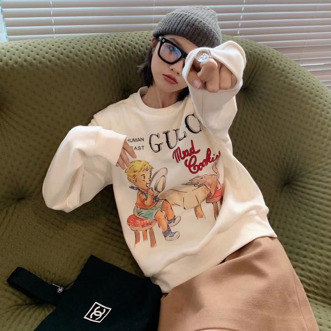 

Autumn winter plush new French dinner plate boy's Pullover Sweater for men and women, Black