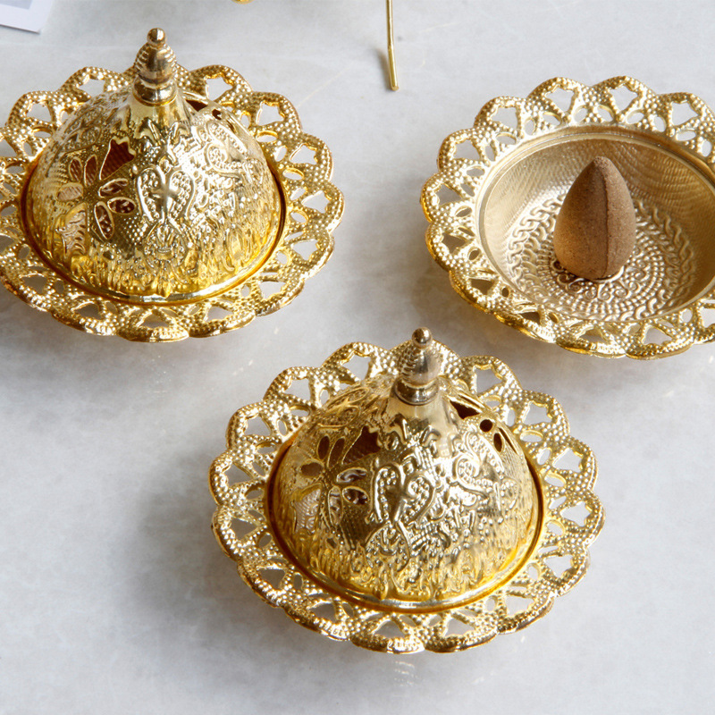 

Small Mini Ceramic Incense Burner Golden Iron Metal Incense Burner Desktop Ornaments