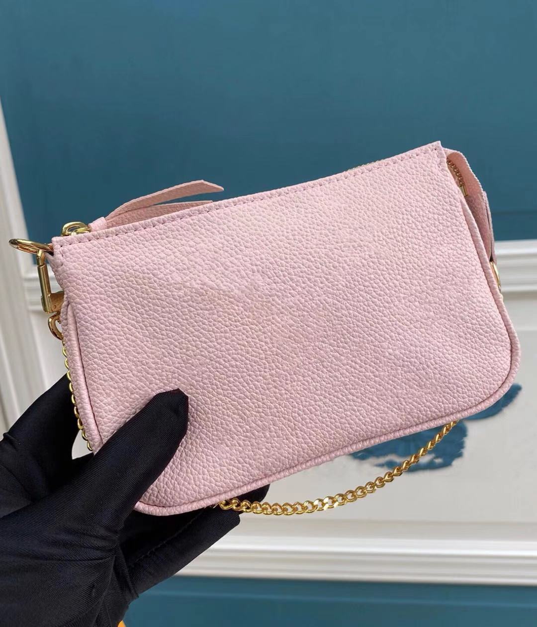 

By The Pool Women Fashion Empreinte Soft Grain Leather Clutch Bags Mini Pochette Accessoires Depicted Gradient Color Ladies Fresh Chain Bag With Gift Box, Gift bag not sold seperate {no pay}