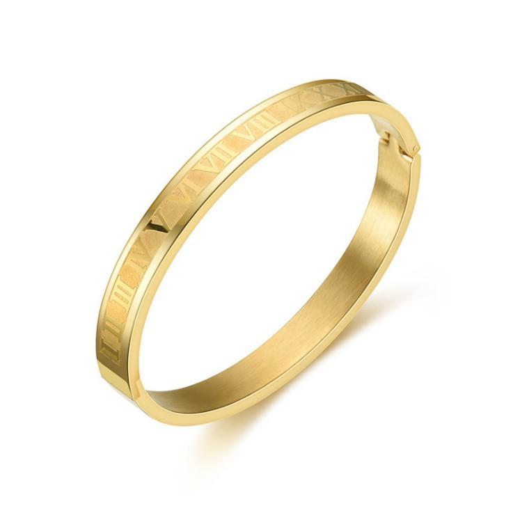 

Bangle Gold Buckle Stainless Steel Couple Roman Numerals Bracelet Men Women Jewelry Pulseras De Acero Inoxidable Para Mujer