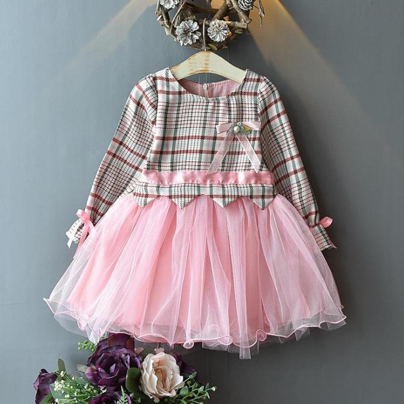 

Girl's Dresses 2022 Spring Children Dress For 2-7T Long Sleeve Plaid Net Yarn Patchwork Princess Kids Costume Vestido Birthday, Red;yellow