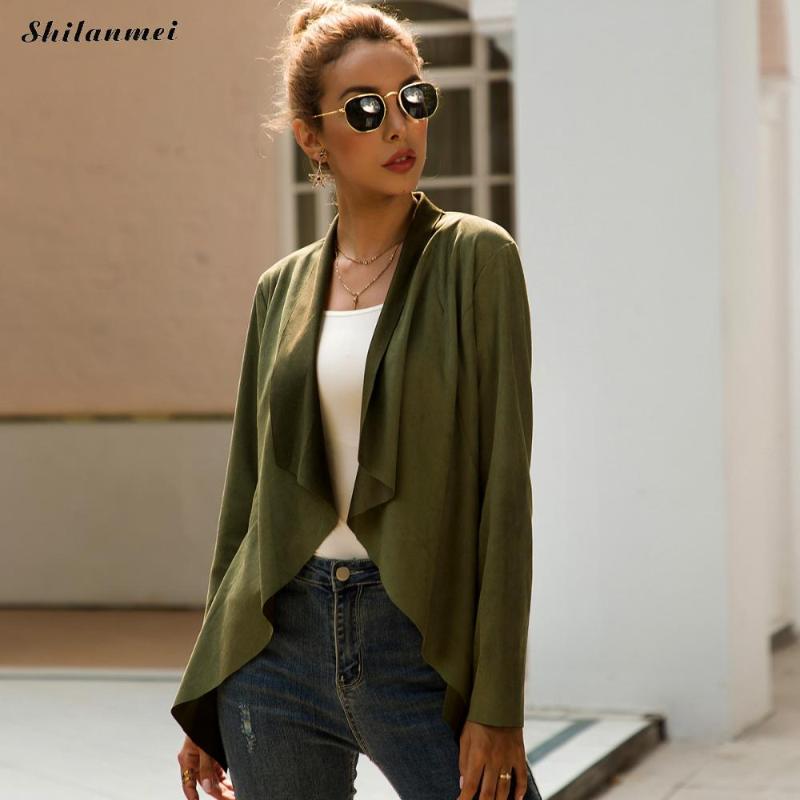

Women' Jackets Suede Jacket Women Army Green Irregular Lapel Collar Design Female Coat Fashion Streetwear Elegant Ladies Office, As pic
