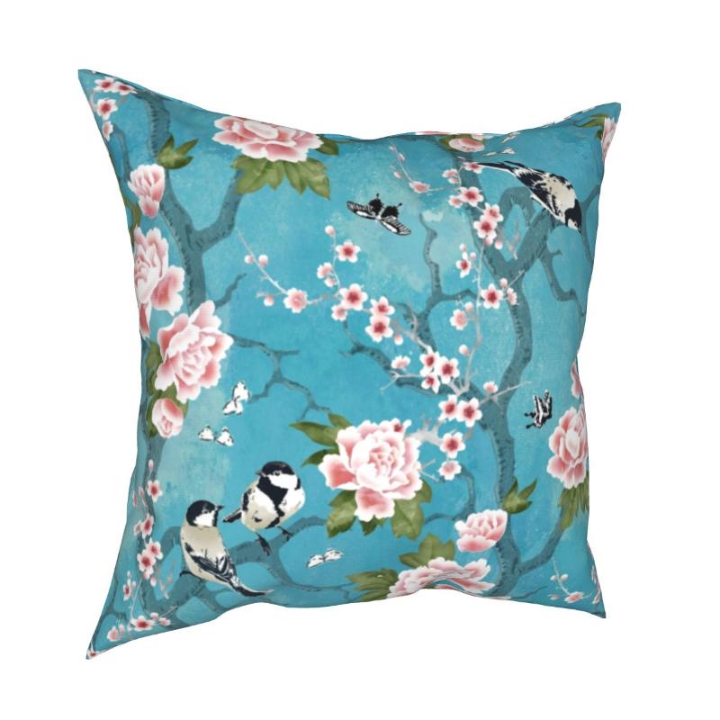 

Cushion/Decorative Pillow Chinoiserie Birds In Turquoise Blue Pillowcase Soft Polyester Cushion Cover Decorations Chinese Throw Case Home, As pictures show