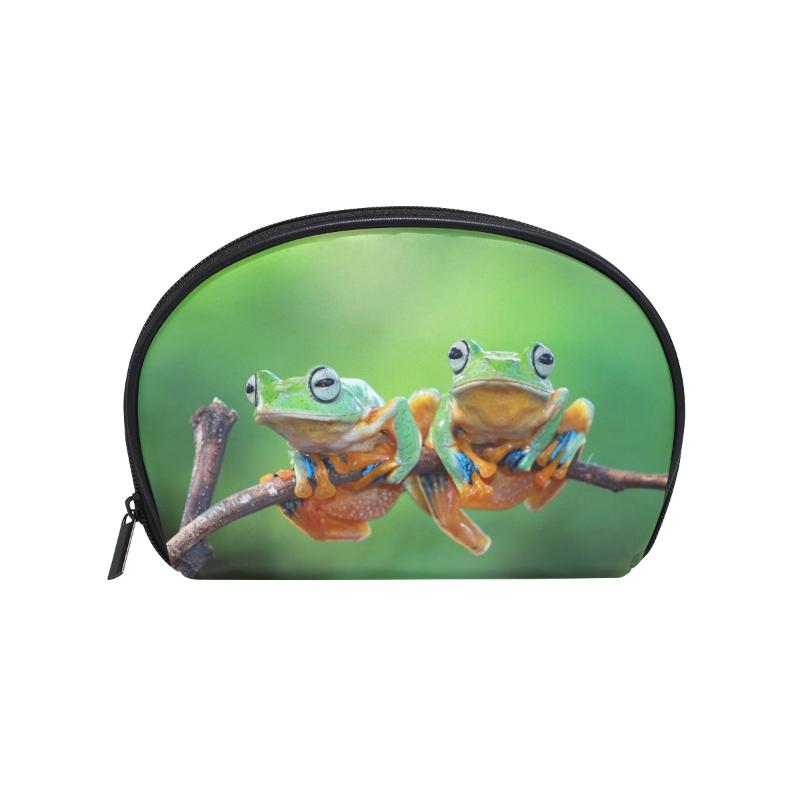 

FengJu Multifuncition Shell Cosmetic Bag Purse Half Moon Hanging Travel Toiletry Pouch For Girls Woman Frog Sitting On Branch Bags & Cases