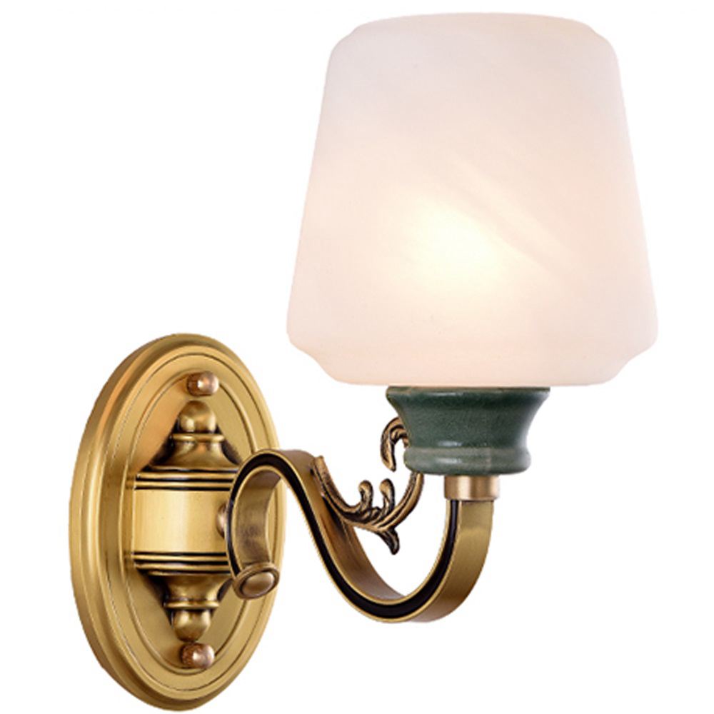 

American Loft Copper Living Room Wall Lamp Vintage Frosted White Glass Shade Bedroom Bedsides Green Ceramic Corridor Stair Case Wall Sconces