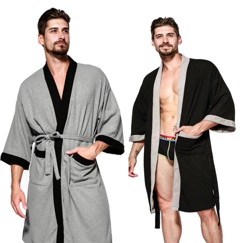 

Men' Sleepwear 2021 Spring Autumn V-Neck Robe Bathrobe Casual Solid Chinese Kimono Gown Loose Intimate Lingerie Robes, Black