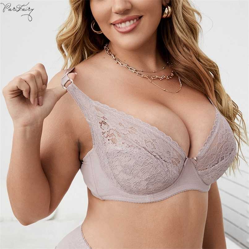 

Parifairy 85D 90D 95D 100D 105D 110D plus size women underwear sexy lingerie lace brassiere female solid color bralette 211110, Black