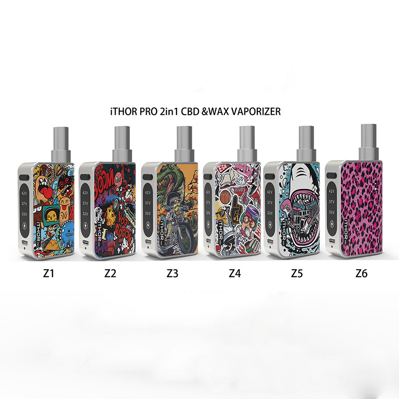 

iTHOR PRO Wax Oil Vaporizer Box Mod Kit 2in1 Quartz Coil Atomizer Ceramic Thick Oil Carts 650mAh Battery E Cigarette kit, Multi