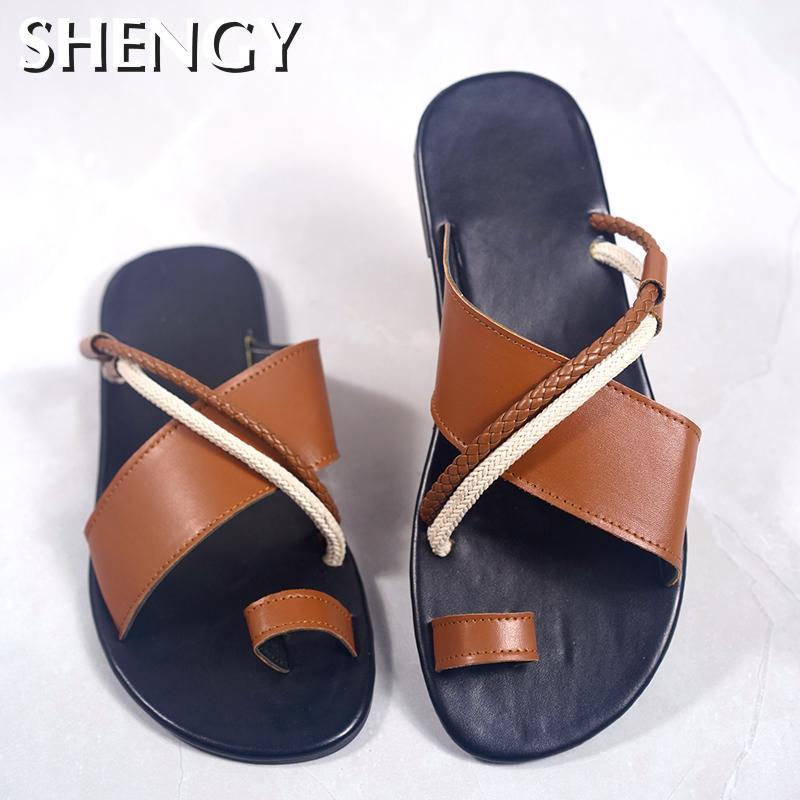 

Sandals Roman Men 2021 Summer Outdoor Beach Clip Toe Retro PU Leather Casual Comfy Large Size 39-48, Black