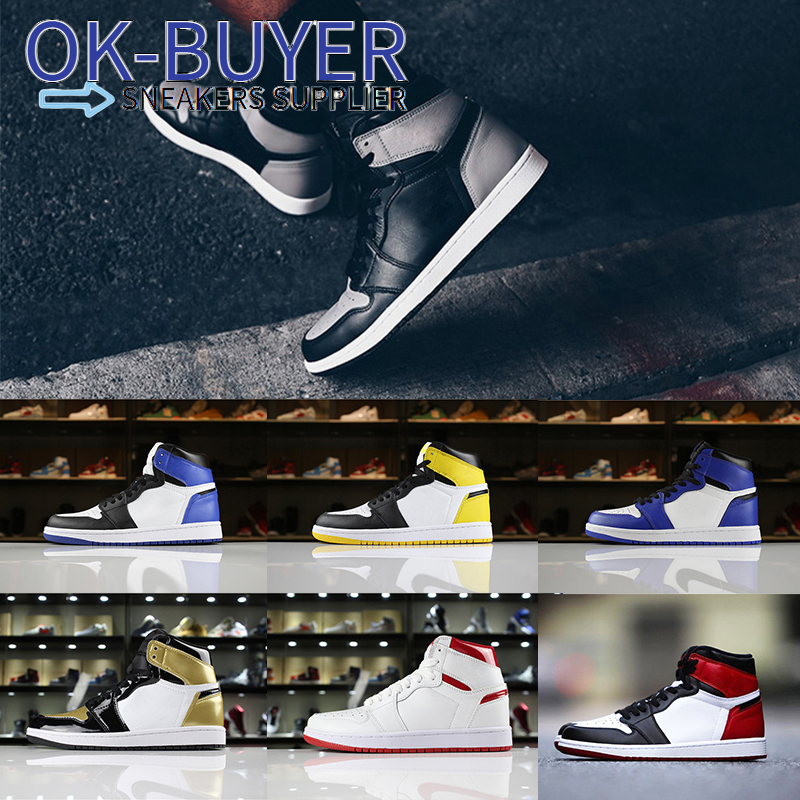 

Newest 1 OG Basketball Shoes Men Classic Game Royal Yellow Ochre Shadow Metallic Red Gold Toe Trainer Sport Outdoor Athletic Sneaker US 8-13, Black toe