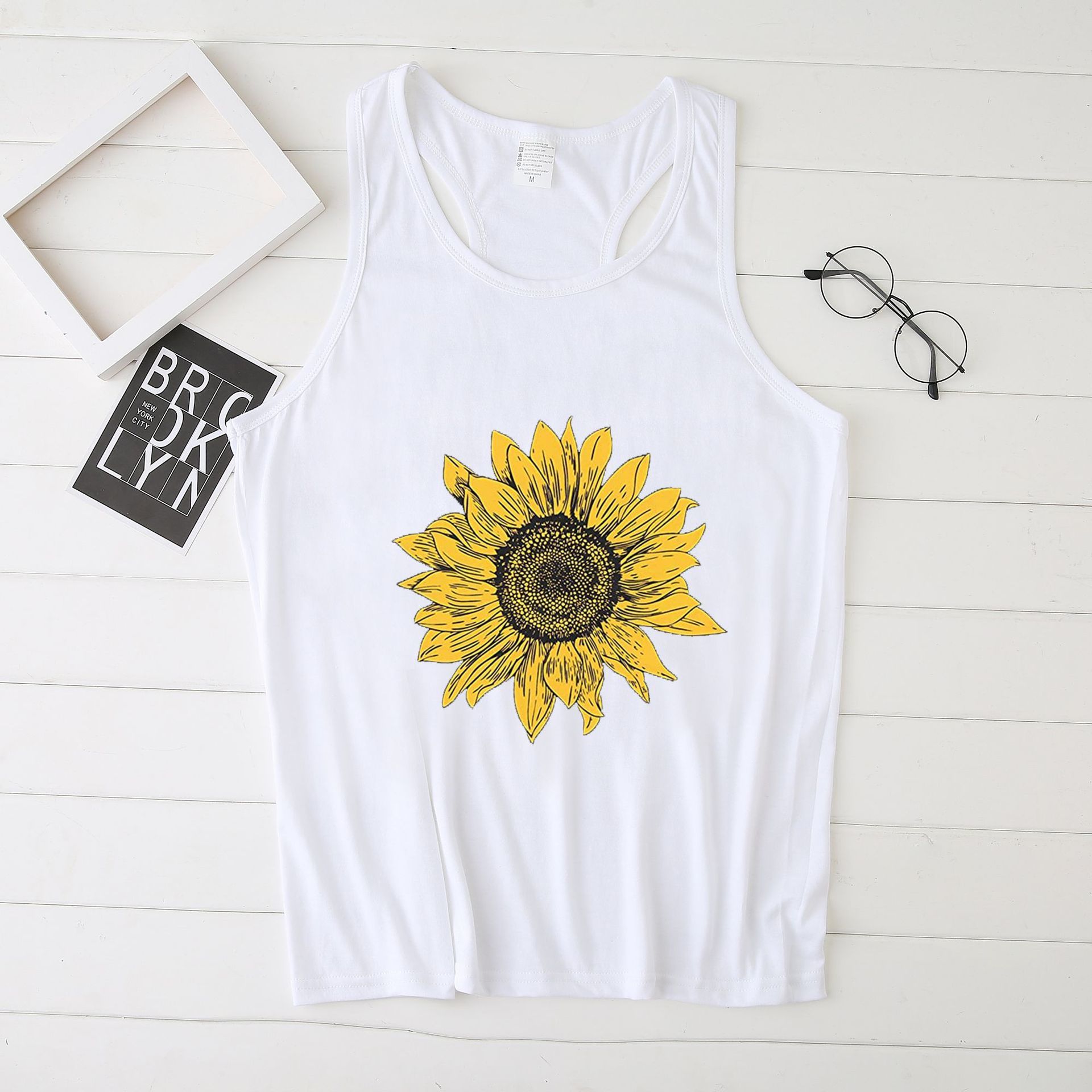 

sunflower art print 2021 women's round neck pullover vt temperament casual, White
