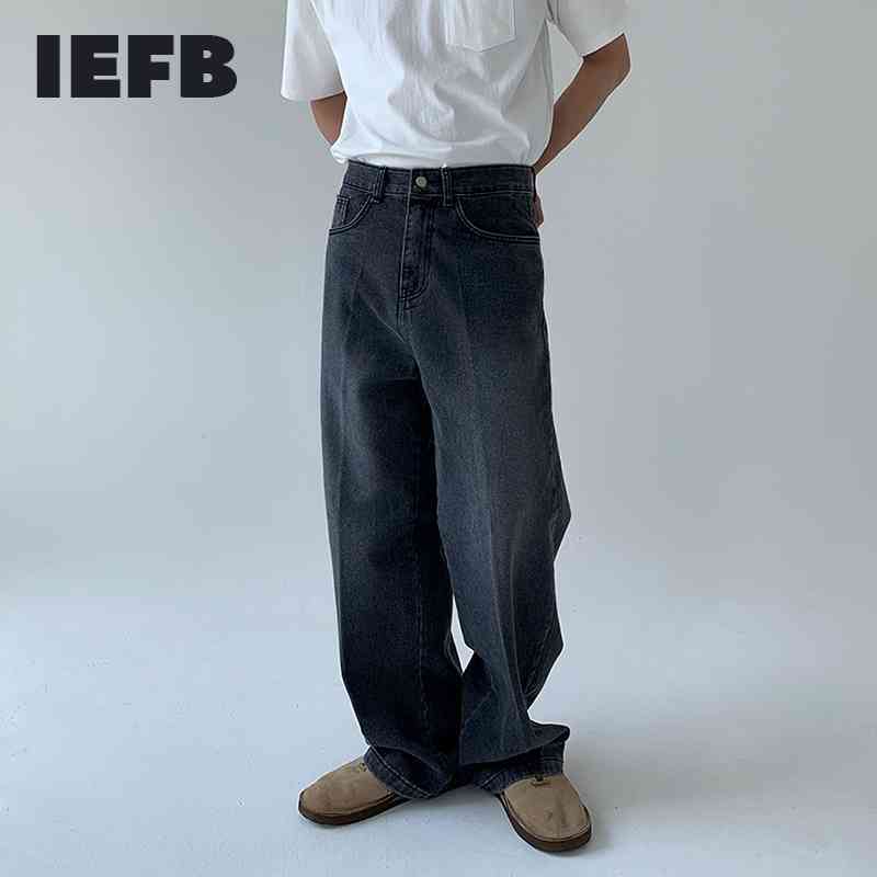 

IEFB Jeans Men's Loose Straight Wide Leg Casual Denim Pants Men's Summer Korean Fashion Drak Grey Jeans Causal Trousers 9Y7196 210524, Dark gray