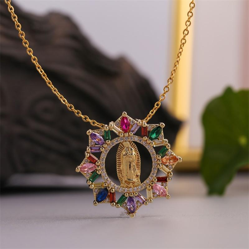 

Pendant Necklaces Classic Multicolor Zircon Geometry Copper Metal Virgin Mary & Pendants For Women Stainless Steel Gold Chain Necklace, Silver