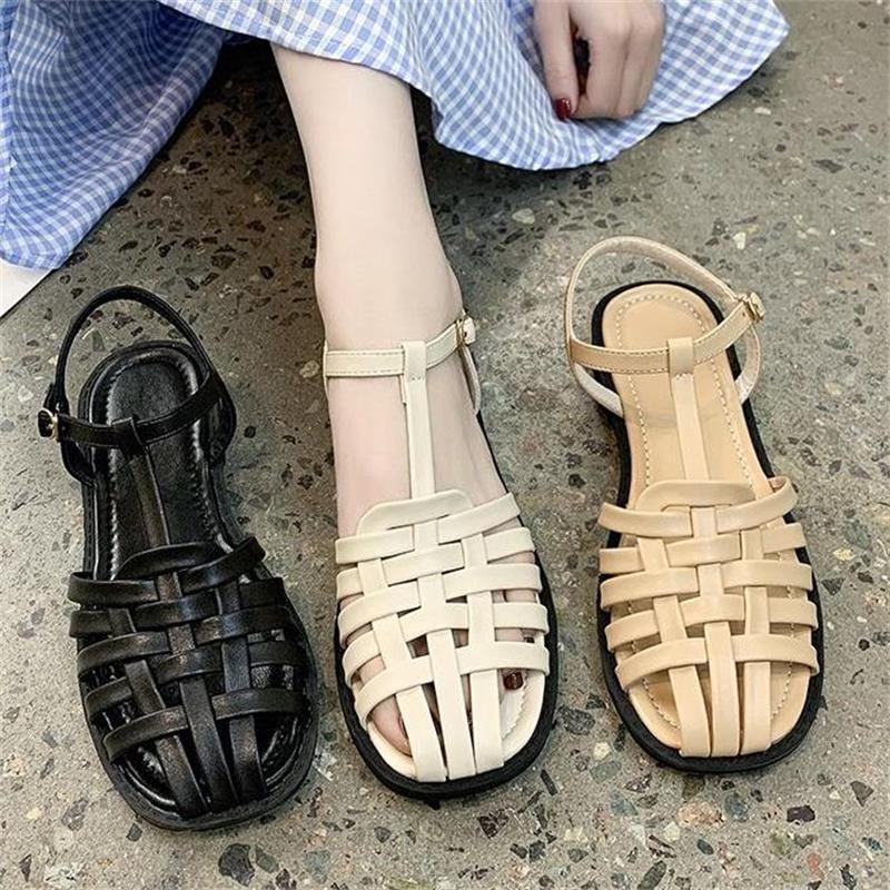 

Sandals Women Low Heel 2021 Fashion Comfort Weave Design Ladies Shoes Female Summer Rubber Bottom BAOTOU Sandalias Black 35-39, White