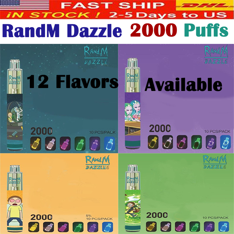 

100% Authentic RandM Dazzle Ghost Disposable Electronic Cigarettes 12 Flavors 2000puffs 1100mAh Battery Vape Bar Penrefilled R and M