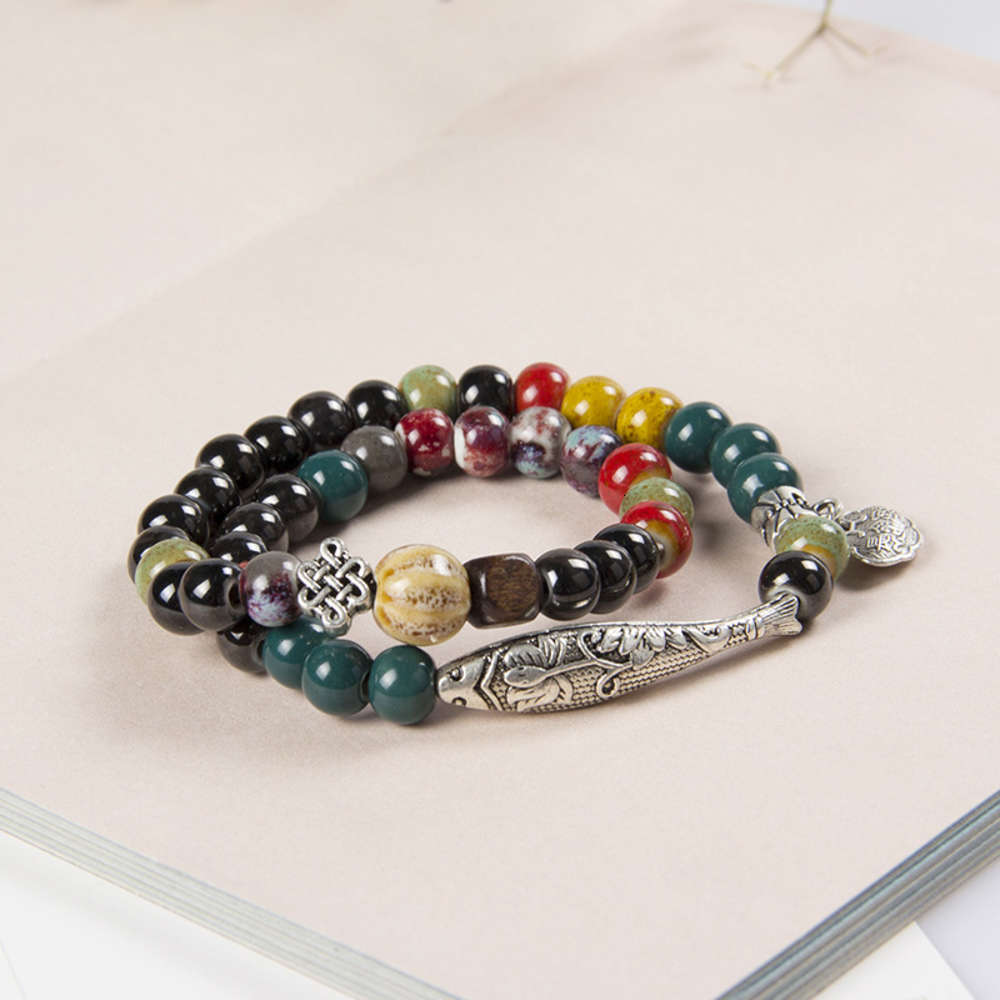 

,bracelet Jingdezhen Ceramic two circle Beaded Bracelet creative simple jewelry girlfriends gift, Golden;silver