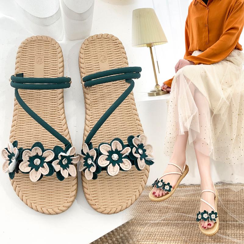 

Sandals 2021 Fashionable Women's Flat-Bottom Flower Modified Casual