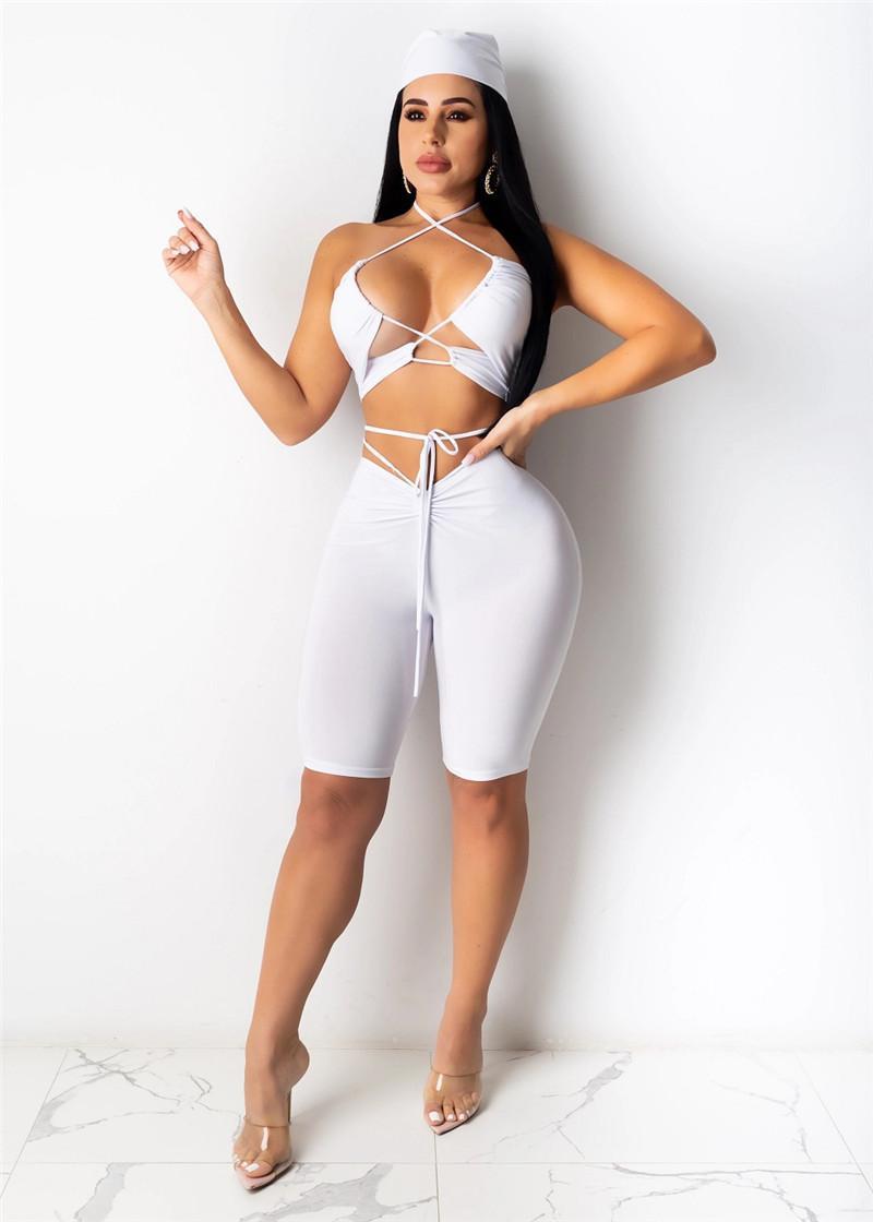 Plus size 2XL Summer Women sexy jumpsuits one piece have headband vest bandage backless bodysuits plain shorts capris slim rompers sleeveless overalls 4658