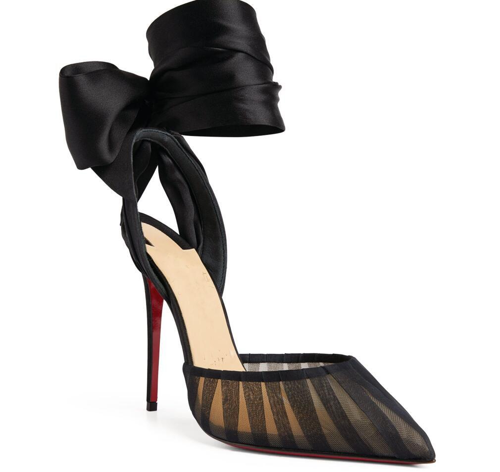

Sexy Party Dress Shoes Noor Sandals Red Bottom Pumps Black Satin Crepe Strap Elegant Pointed toe Women's High Heels Wedding EU35-43