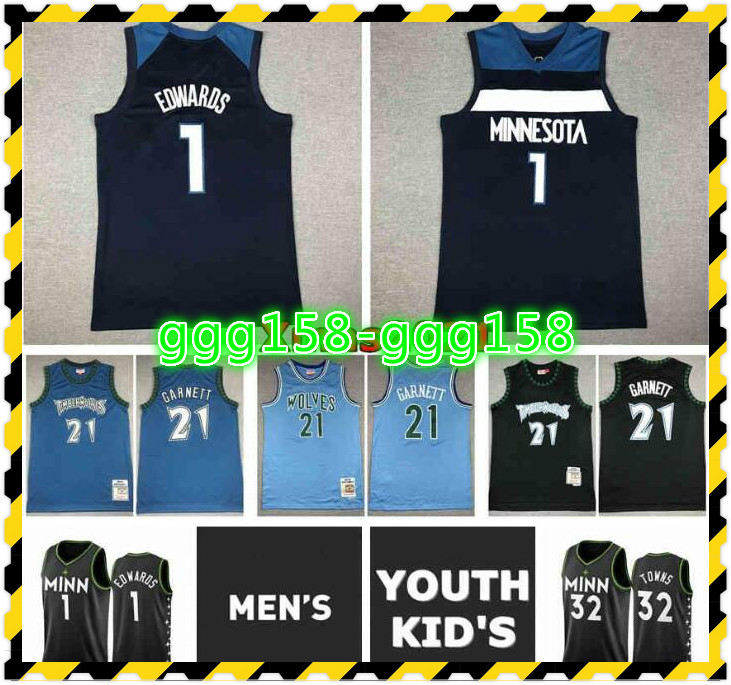 

2021 Mens Youth Kids Minnesotan Basketball Jersey 21 Kevin Garnett 1 Anthony Edwards 32# Karl Towns Stitched Jerseys With Tags, With real logo