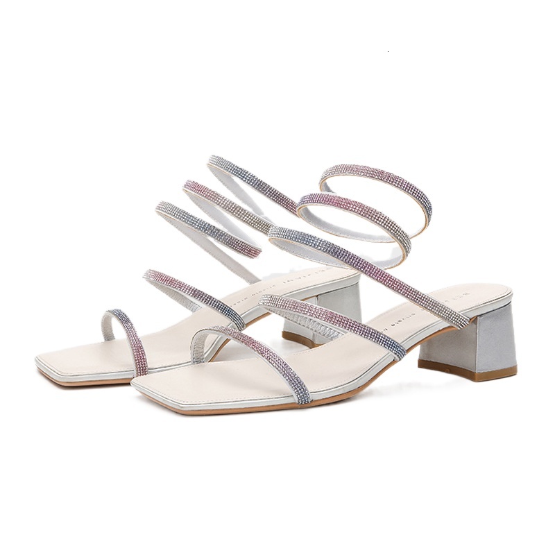 

Sandals will see Korean version net red winding a diamond word high-heeled sandals thick heels women's fashionable shoes OJ0F, 1# shoe box