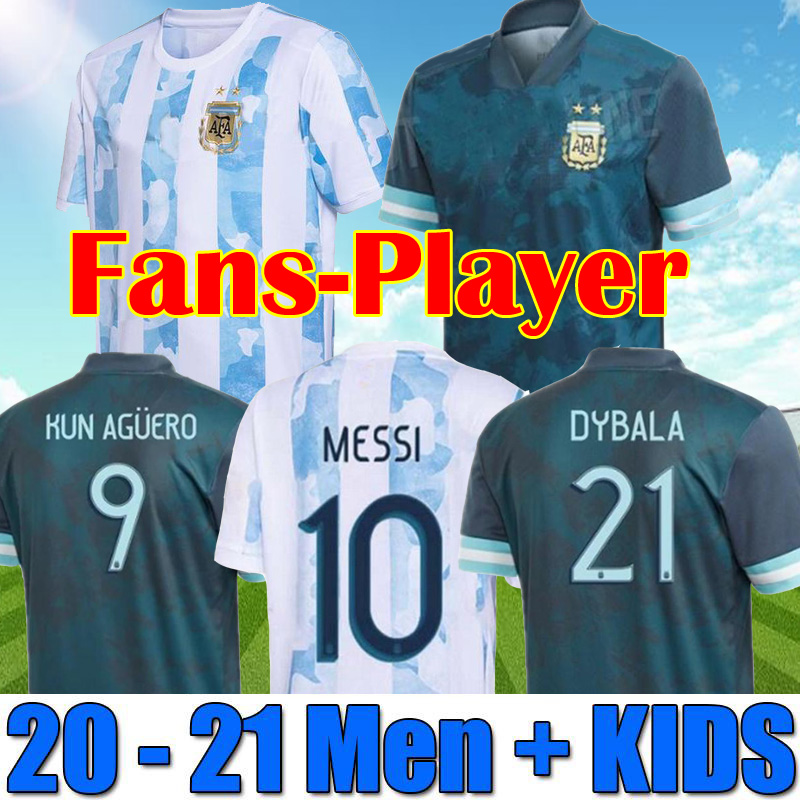 

20 21 Argentina soccer Jersey Fans and player version 2021 Copa america MESSI DYBALA AGUERO football shirt Men + Kids kit sets uniforms, Home player