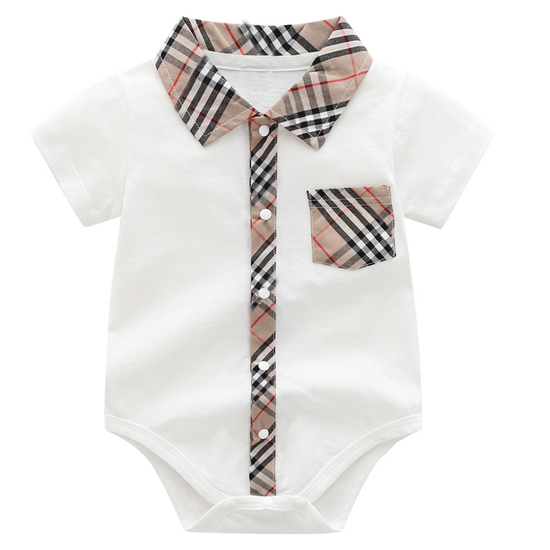

Retail  0-12M baby Rompers onesies cotton plaid printed jumpsuit one-piece jumpsuits toddle infant kids designer clothes, White