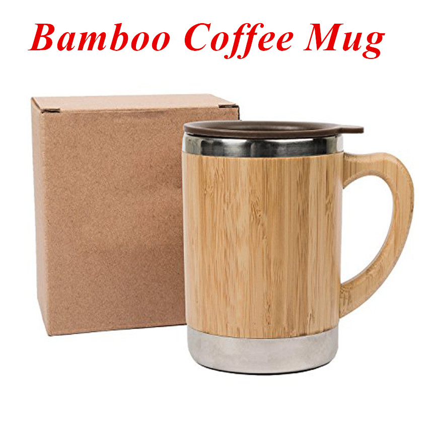 

Stainless Steel Bamboo Coffee Mugs with Handle and Lids Camping Coffee Mugs Eco Friendly Insulated Coffee Tea Travel Mugs